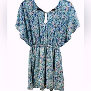 Lucca Couture XS Blue Floral Mini Dress Flutter Sleeves Keyhole Back